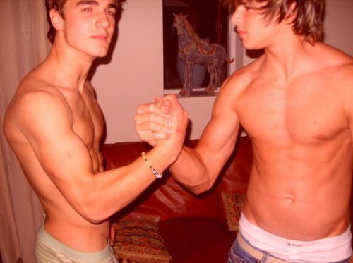 shirtless arm wrestle