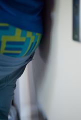 Blue jeans, blue boxers and blue shirt