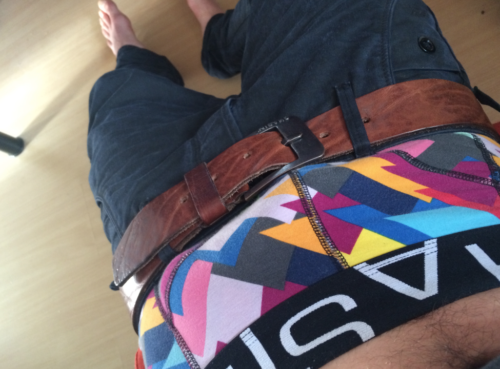 Sagging brown leather belt