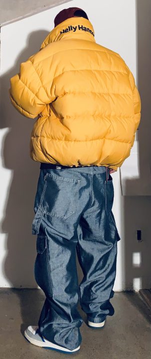 Johnny Blaze shiny Baggy and Helly Hansen down jacket