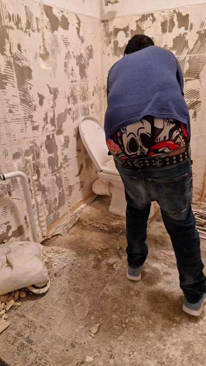 Flush the toilet with a bucket of water.